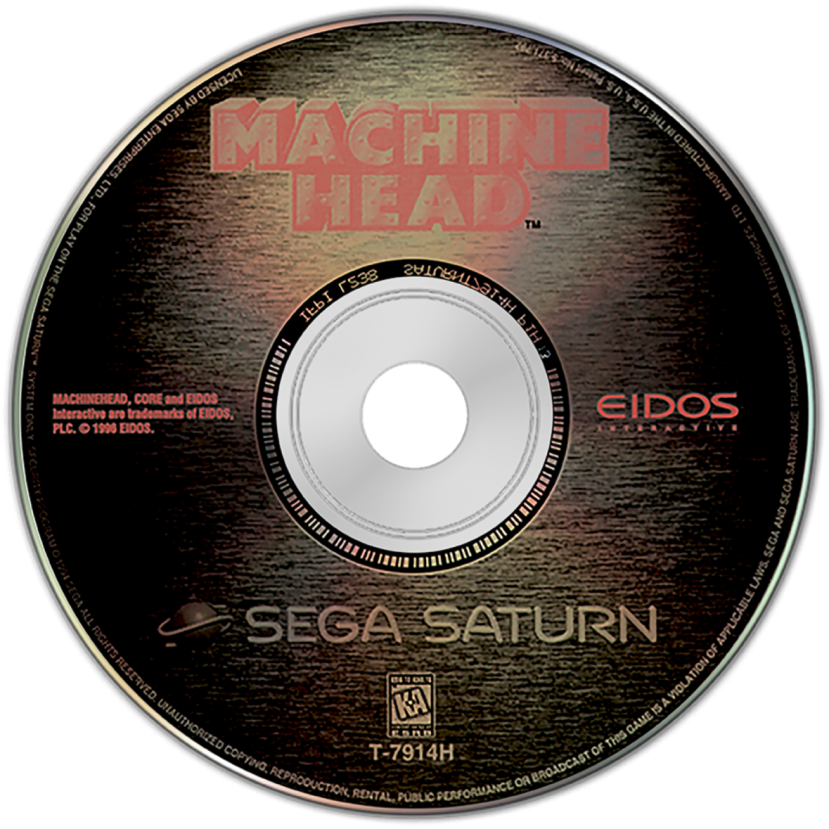 Machine Head Sega Saturn first person vehicle combat shooter hovercraft tank style gameplay sci fi futuristic battlegrounds fast paced arcade action missions weapon upgrades Psygnosis retro gaming Sega Saturn software video game title disc