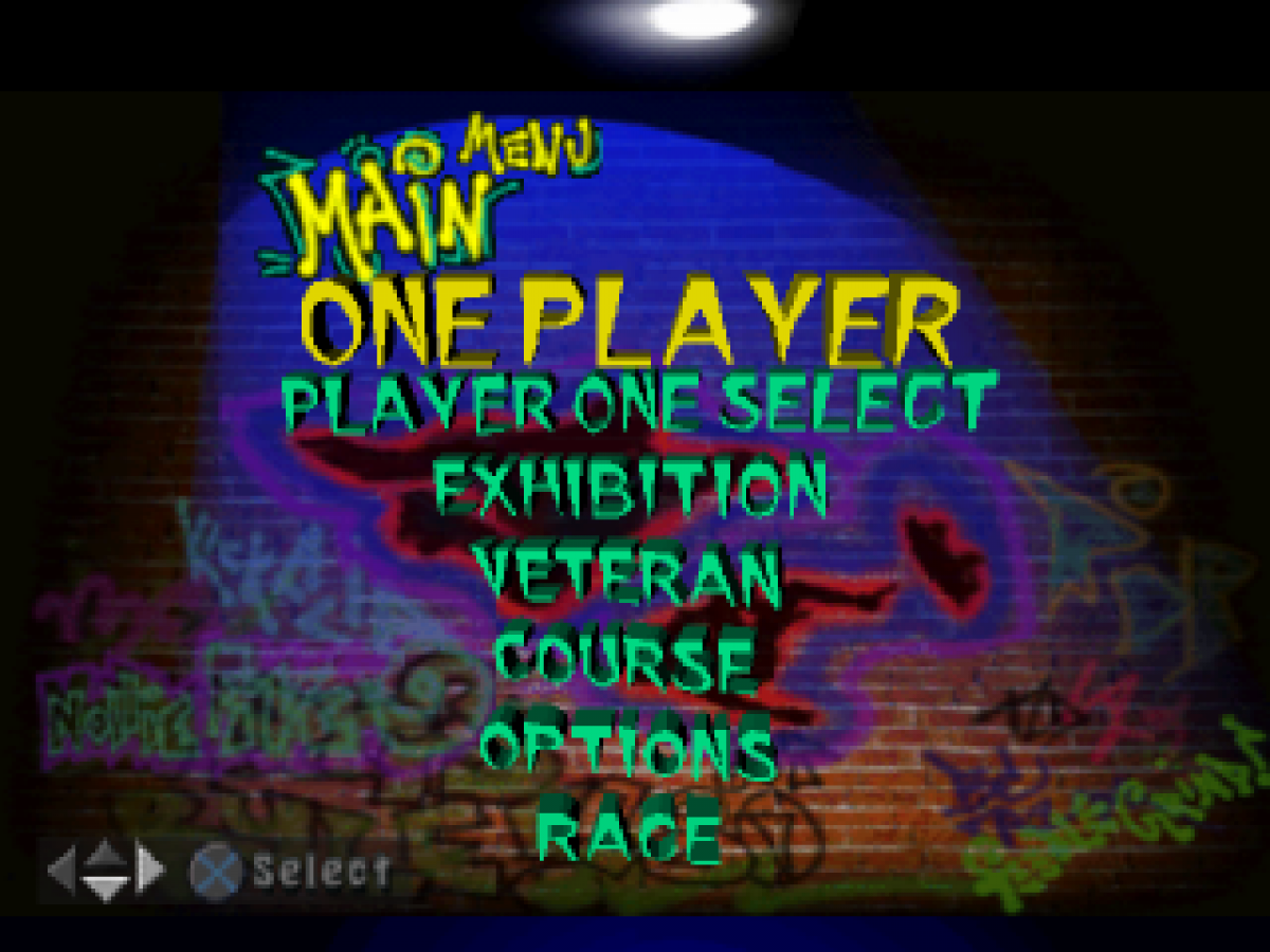 2Xtreme Greatest Hits PlayStation 1 PS1 video game, extreme sports racing, BMX, skateboarding, and rollerblading action, classic console title game main menu select screen