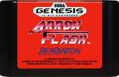Arrow Flash Sega Genesis GEN for retro video game enthusiasts featuring side scrolling shoot em up gameplay futuristic spacecraft combat powerful weapon upgrades fast paced enemy battles challenging stages sci fi arcade action and collectible gaming appeal cartrdige