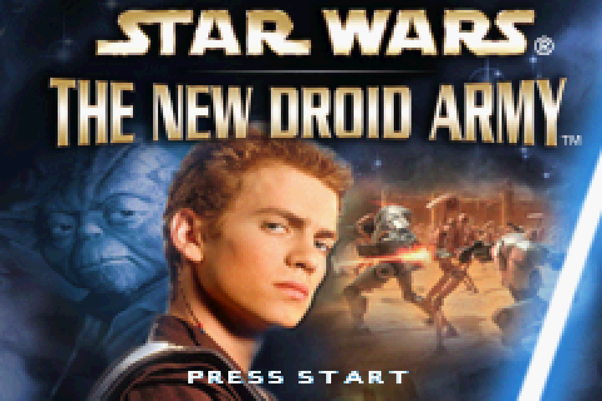 Star Wars: The New Droid Army for Game Boy Advance with action-adventure gameplay set in the Star Wars universe title screen