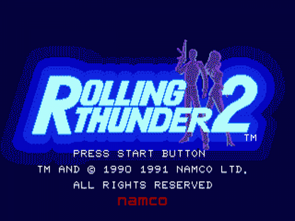 Rolling Thunder 2 Sega Genesis GEN for retro video game enthusiasts featuring side scrolling action shooter gameplay secret agent missions fast paced gun combat cooperative multiplayer challenging enemy encounters classic arcade action and collectible gaming appeal gameplay 