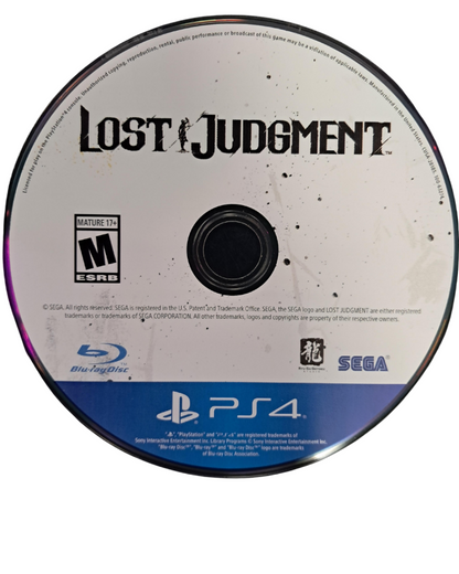 Lost Judgment for PlayStation 4 action adventure detective game set in Kamurocho and Yokohama featuring investigation mechanics brawler combat side cases and story driven gameplay disc