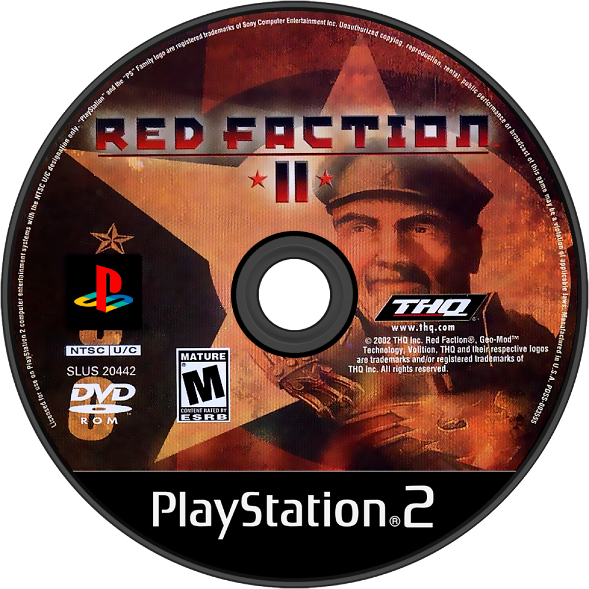 Red Faction II – PlayStation 2 (PS2) video game disc, first-person sci-fi shooter.
