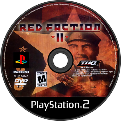 Red Faction II – PlayStation 2 (PS2) video game disc, first-person sci-fi shooter.