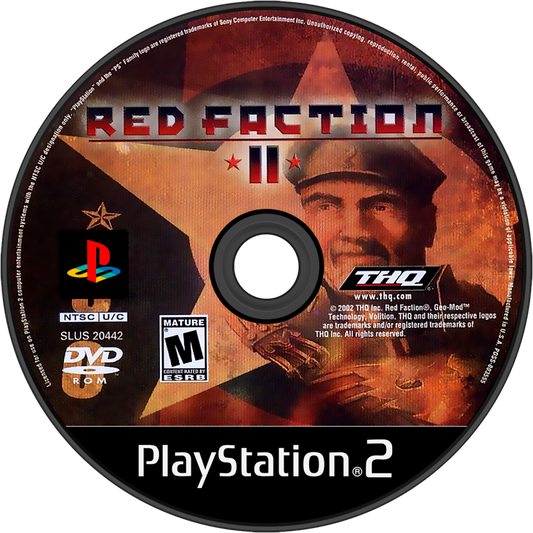 Red Faction II – PlayStation 2 (PS2) video game disc, first-person sci-fi shooter.