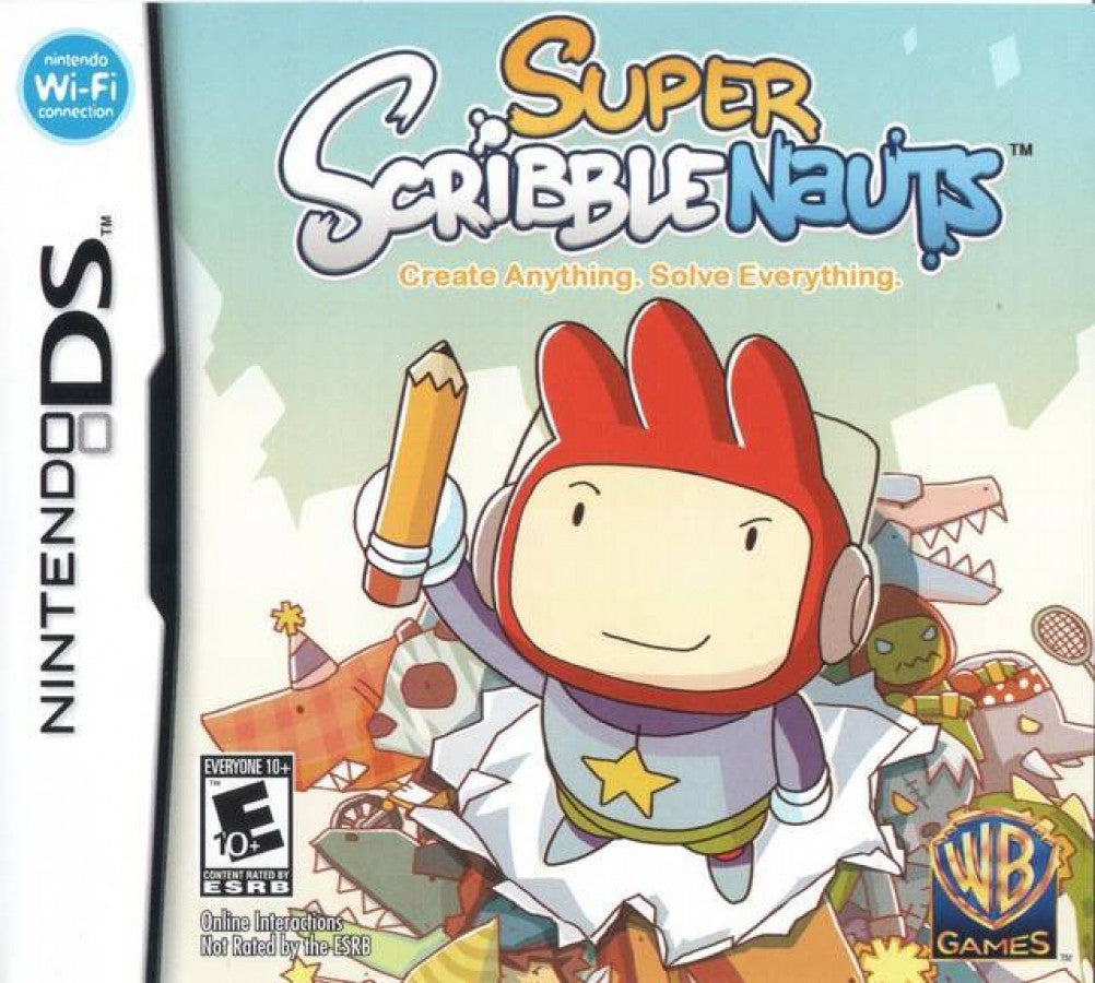 LocalID_4262Super Scribblenauts Nintendo DS for retro video game enthusiasts featuring creative puzzle gameplay expansive vocabulary based problem solving imaginative object creation challenging brain teasers family friendly handheld adventure and collectible gaming appeal cover art 