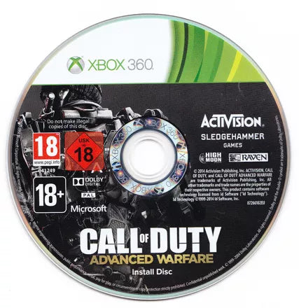 Call of Duty: Advanced Warfare instal disc for Xbox 360 (X360) first-person shooter video game