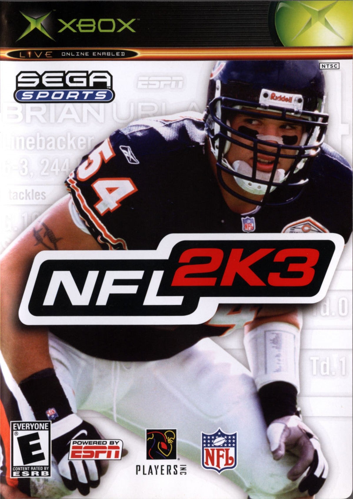 NFL 2K3 Xbox football sports video game Sega Sports simulation with ESPN integration first-person football mode and deep franchise gameplay front  cover