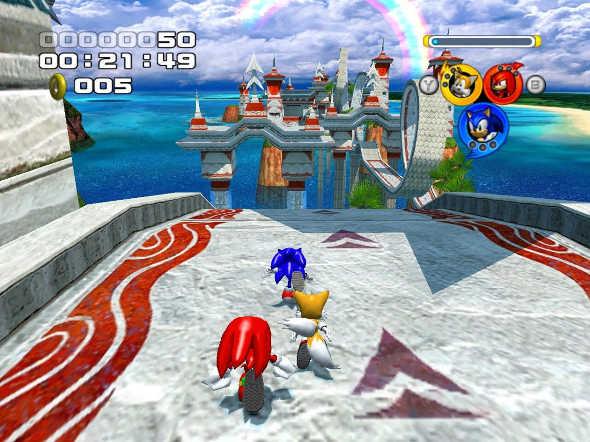 Sonic Heroes PS2 Sony PlayStation 2 3D platformer Sonic the Hedgehog team based gameplay speed power flight characters cooperative mechanics colorful action stages Sega retro gaming PlayStation 2 software video game title gameplay