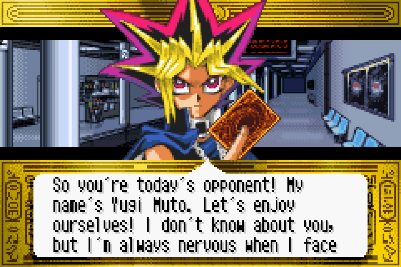 Yu-Gi-Oh Worldwide Edition Stairway to the Destined Duel for Game Boy Advance, gameplay for a retro video game featuring strategy card battles, deck-building gameplay, turn-based duels, collectible cards, and anime-inspired competition