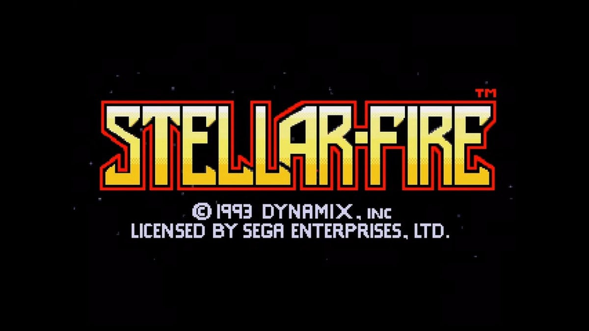 Stellar Fire Sega CD space combat simulation game first person cockpit view sci fi starfighter missions space dogfighting planetary battles CD audio soundtrack futuristic military storyline flight combat gameplay retro gaming Sega CD software video game title start screen