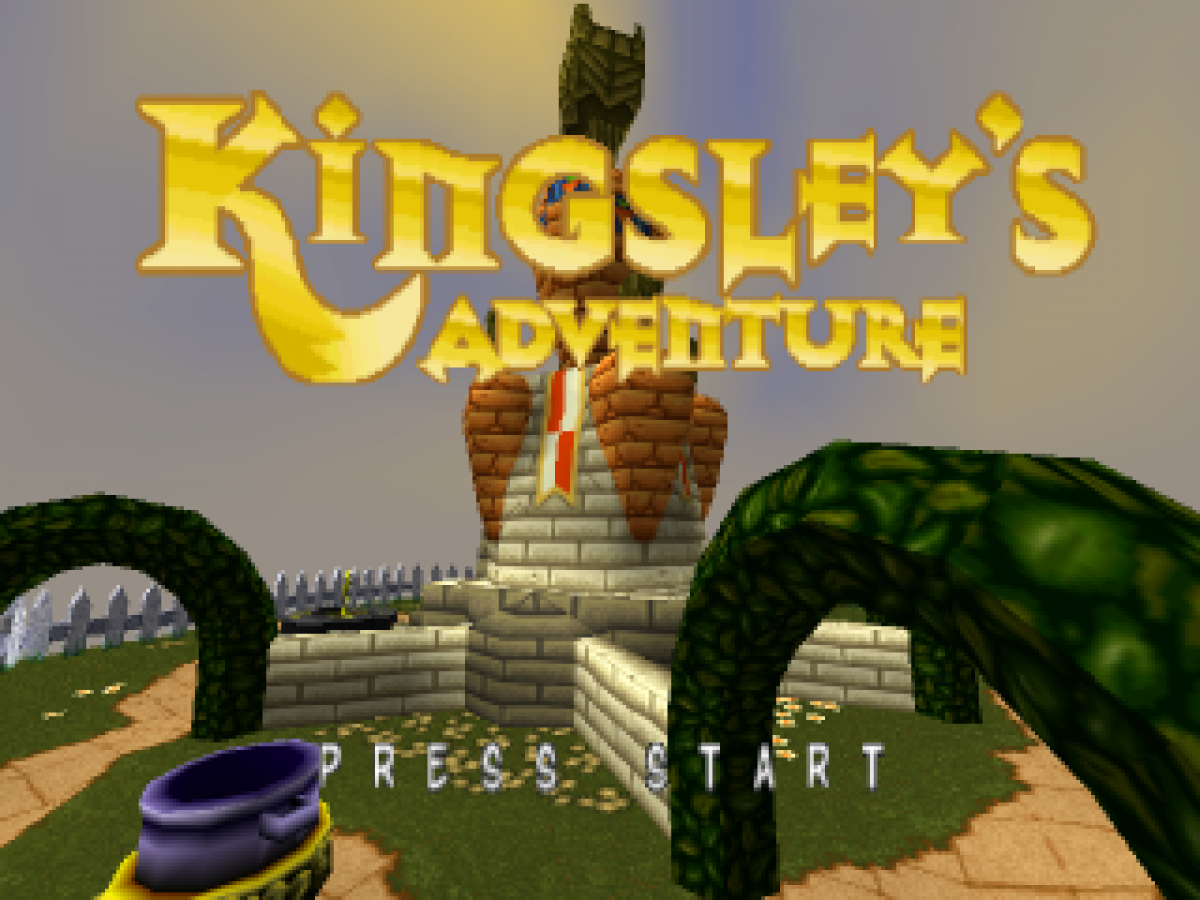 Kingsley’s Adventure retro fantasy action adventure platform game for PlayStation 1 (PS1) title screen