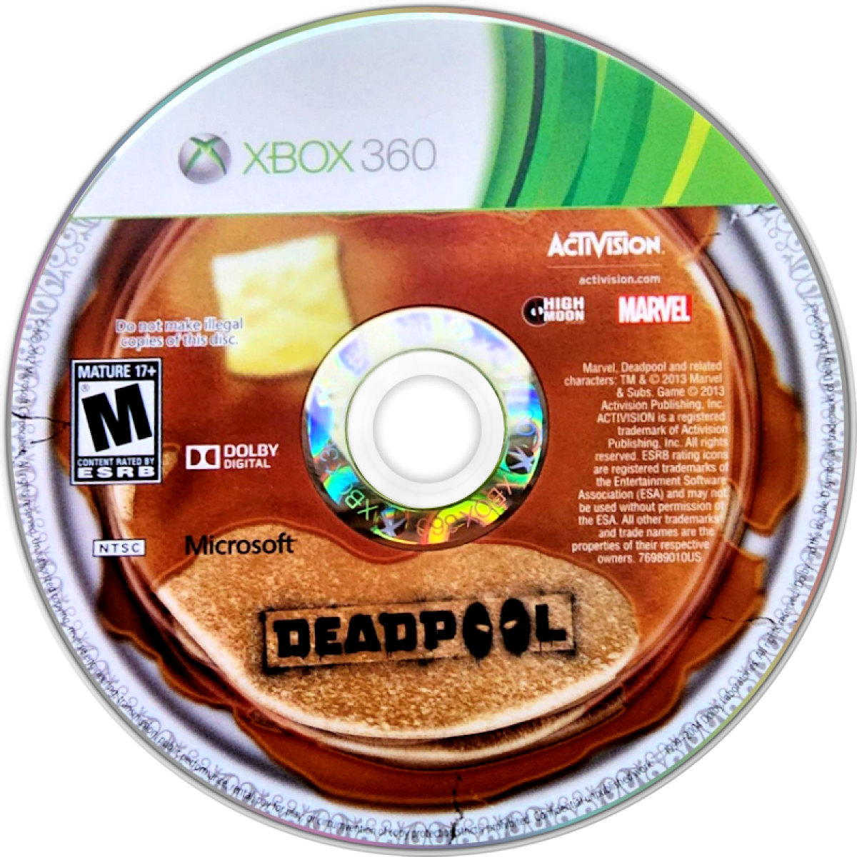 Deadpool Xbox 360 action hack and slash video game fourth-wall breaking humor by Marvel antihero guns sword disc art