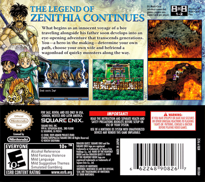 Dragon Quest V: Hand of the Heavenly Bride back of case for Nintendo DS (DS) fantasy JRPG adventure video game
