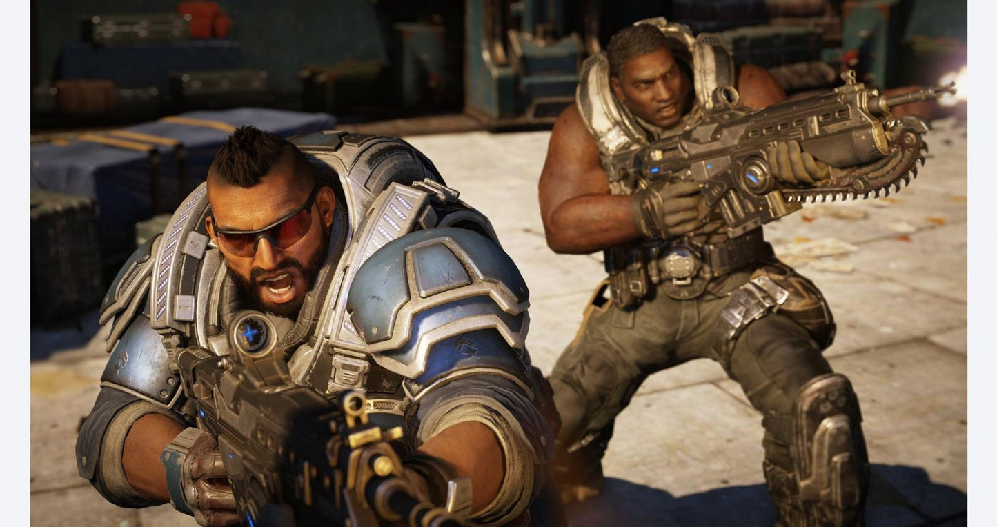 Gears 5 for Xbox One, gameplay image for a third-person shooter action sci-fi video game