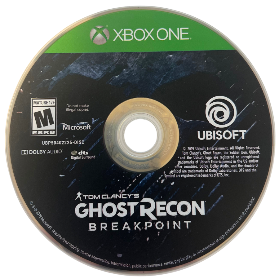 Tom Clancy's Ghost Recon Breakpoint for Xbox One, disc image for a tactical shooter open-world military video game