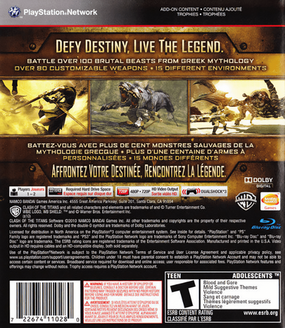 Clash of the Titans back cover art for PlayStation 3 (PS3) video game