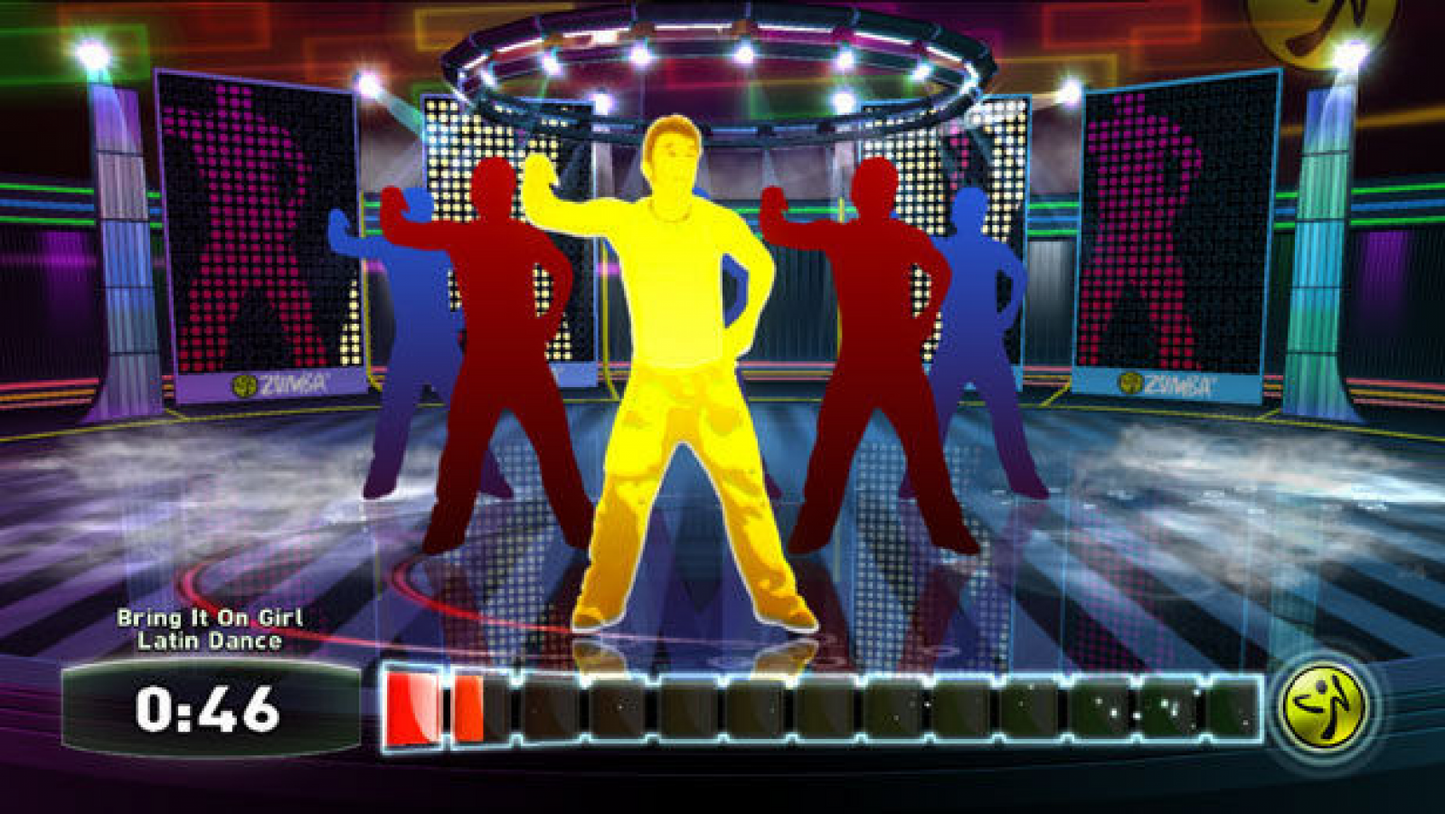 Zumba Fitness: Join the Party gameplay Nintendo Wii (Wii) featuring high‑energy dance workouts with Latin and international music, vibrant party‑style visuals, and interactive fitness routines designed for fun and exercise