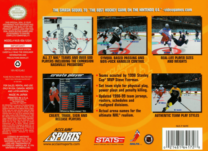 NHL Breakaway 99 back cover art for Nintendo 64 N64 video game