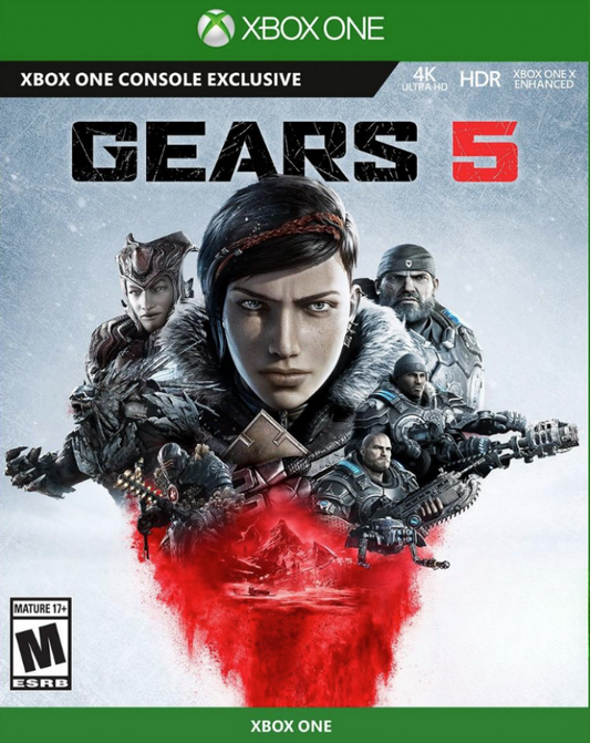 Gears 5 for Xbox One, cover art image for a third-person shooter action sci-fi video game 