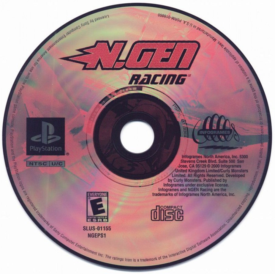 NGEN Racing retro futuristic combat racing game for PlayStation 1 (PS1) disc