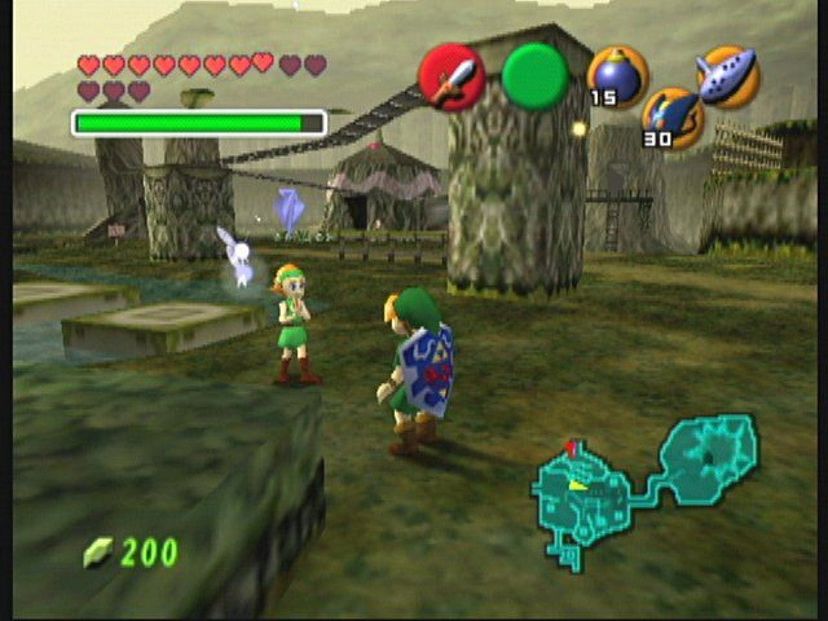 The Legend of Zelda Ocarina of Time Master Quest Nintendo GameCube GC video game featuring action adventure gameplay Link character Hyrule exploration dungeon puzzles challenging Master Quest dungeons sword combat shield defense magical items Ocarina music time travel boss battles and legendary Zelda fantasy adventure enhanced challenge edition retro video game collection collectible gaming appeal gameplay