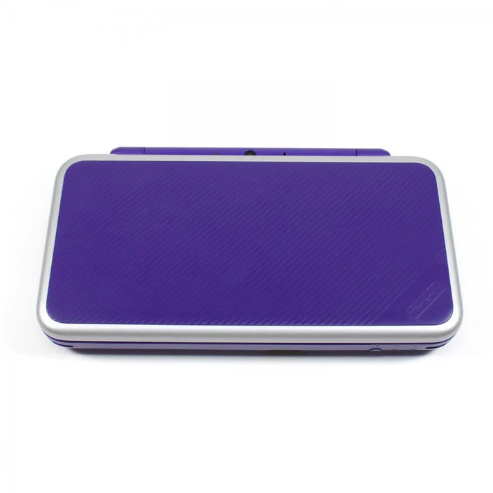 New Nintendo 2DS XL Purple inspired design featuring handheld gaming console aesthetic sleek clamshell design dual screen portable system vibrant purple finish Nintendo gaming hardware modern retro collection presentation