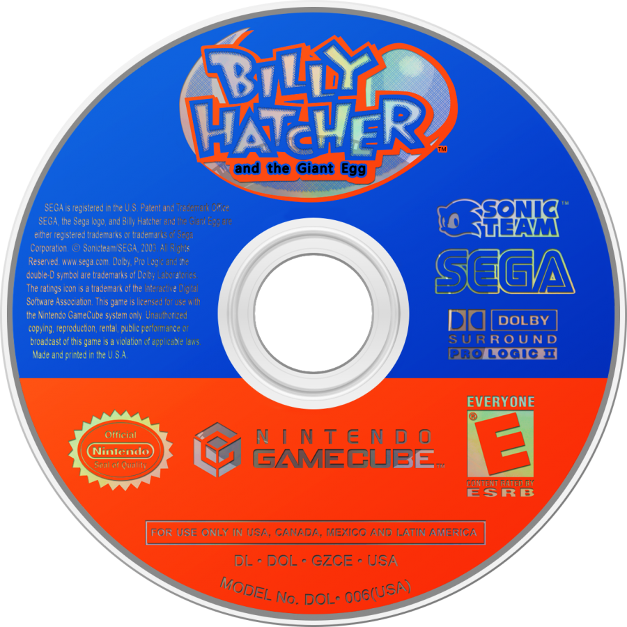 Billy Hatcher and the Giant Egg disc for GameCube (GC) platformer action-adventure video game