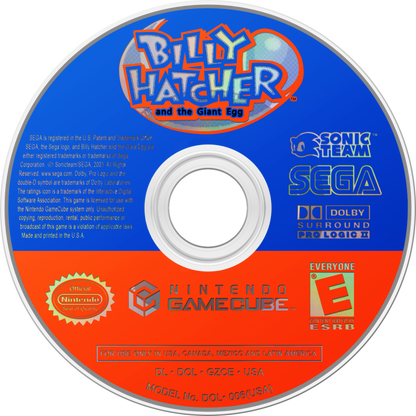 Billy Hatcher and the Giant Egg disc for GameCube (GC) platformer action-adventure video game