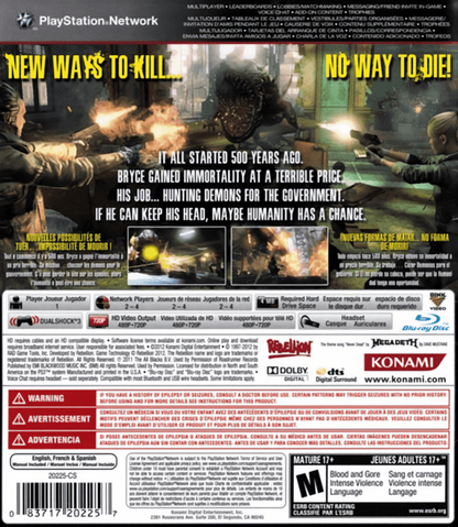 NeverDead back cover art for PlayStation 3 (PS3) video game