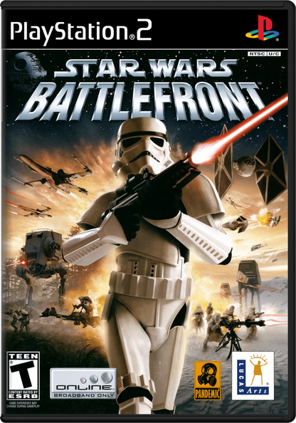 Star Wars Battlefront PS2 PlayStation 2 first person shooter third person shooter action game multiplayer galactic warfare Star Wars battles retro video game cover art
