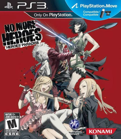 No More Heroes Heroes’ Paradise cover art for PlayStation 3 game featuring stylized hack-and-slash action and over-the-top combat gameplay 