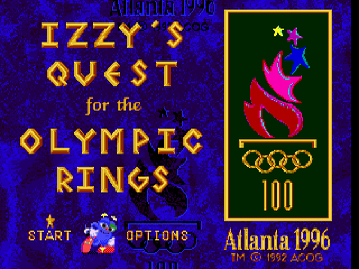 Izzy's Quest for the Olympic Rings title screen for Sega Genesis (GEN) video game