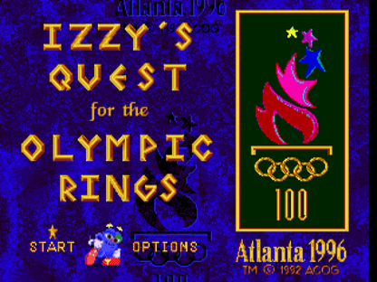 Izzy's Quest for the Olympic Rings title screen for Sega Genesis (GEN) video game