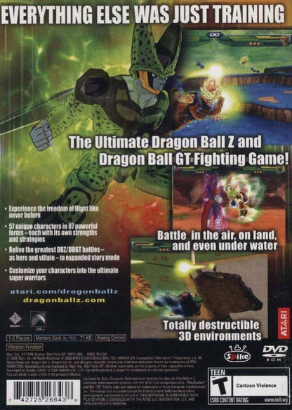 Dragon Ball Z: Budokai Tenkaichi back of case for PlayStation 2 (PS2) anime-based 3D arena fighting video game