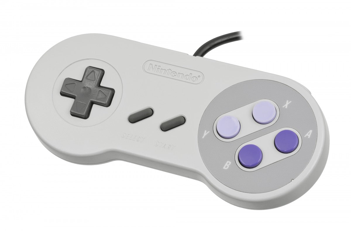 Top view of original Super Nintendo SNES controller showing buttons and D-pad
