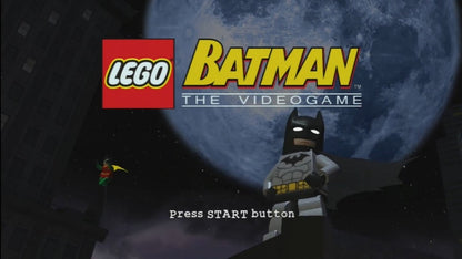 LEGO Batman The Videogame PlayStation 3 brick-building action adventure game featuring Batman Robin and Gotham City villains main menu title screen
