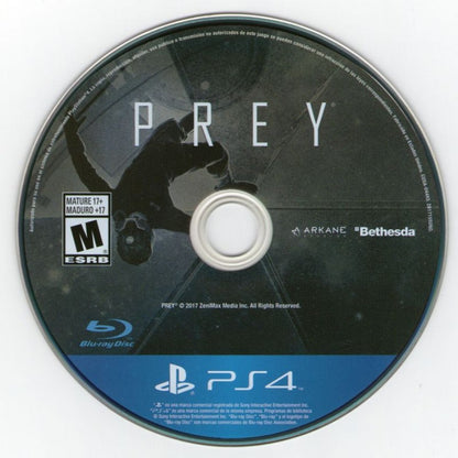 PREY disc cover art for PlayStation 4 (PS4) horror-survival game. 
