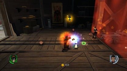 Avatar: The Last Airbender: Into the Inferno for PlayStation 2 (PS2) featuring an action adventure based on Book Three where you play as Aang Katara Sokka and Toph using elemental bending abilities; battle through story missions defeat the Fire Nation and progress toward the final confrontation in this PS2 tie in game gameplay screenshot