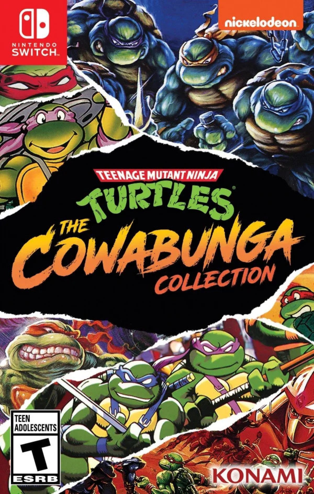 Teenage Mutant Ninja Turtles Cowabunga Collection Nintendo Switch NS video game featuring classic TMNT action gameplay arcade fighting platforming beat em up adventures iconic Teenage Mutant Ninja Turtles characters retro video game collection Nintendo Switch gaming and collectible appeal front cover art