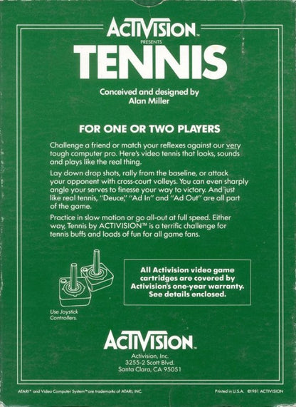 Tennis back of case for Atari 2600 (2600) video game