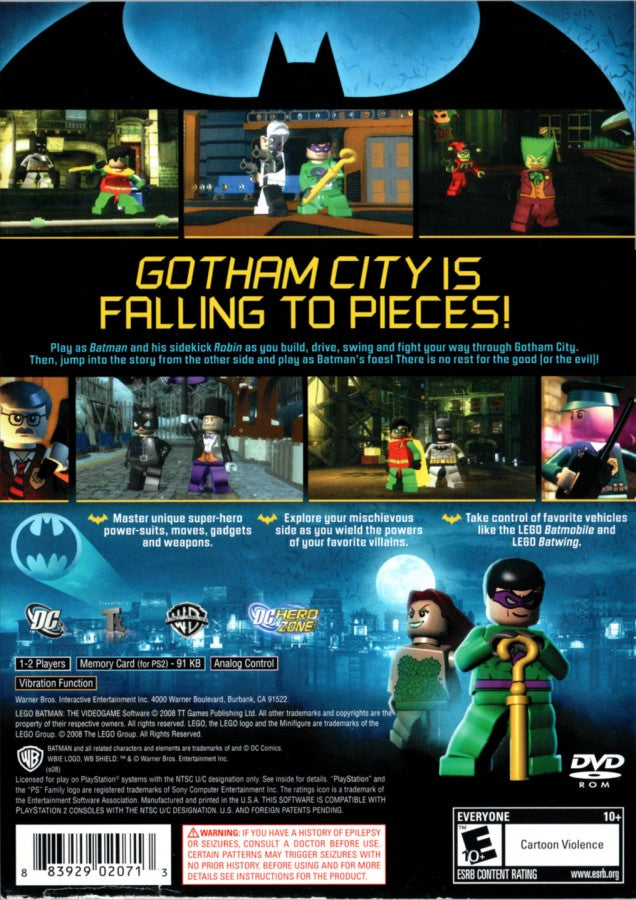 LEGO Batman: The Videogame back cover art for Playstation 2 (PS2) video game