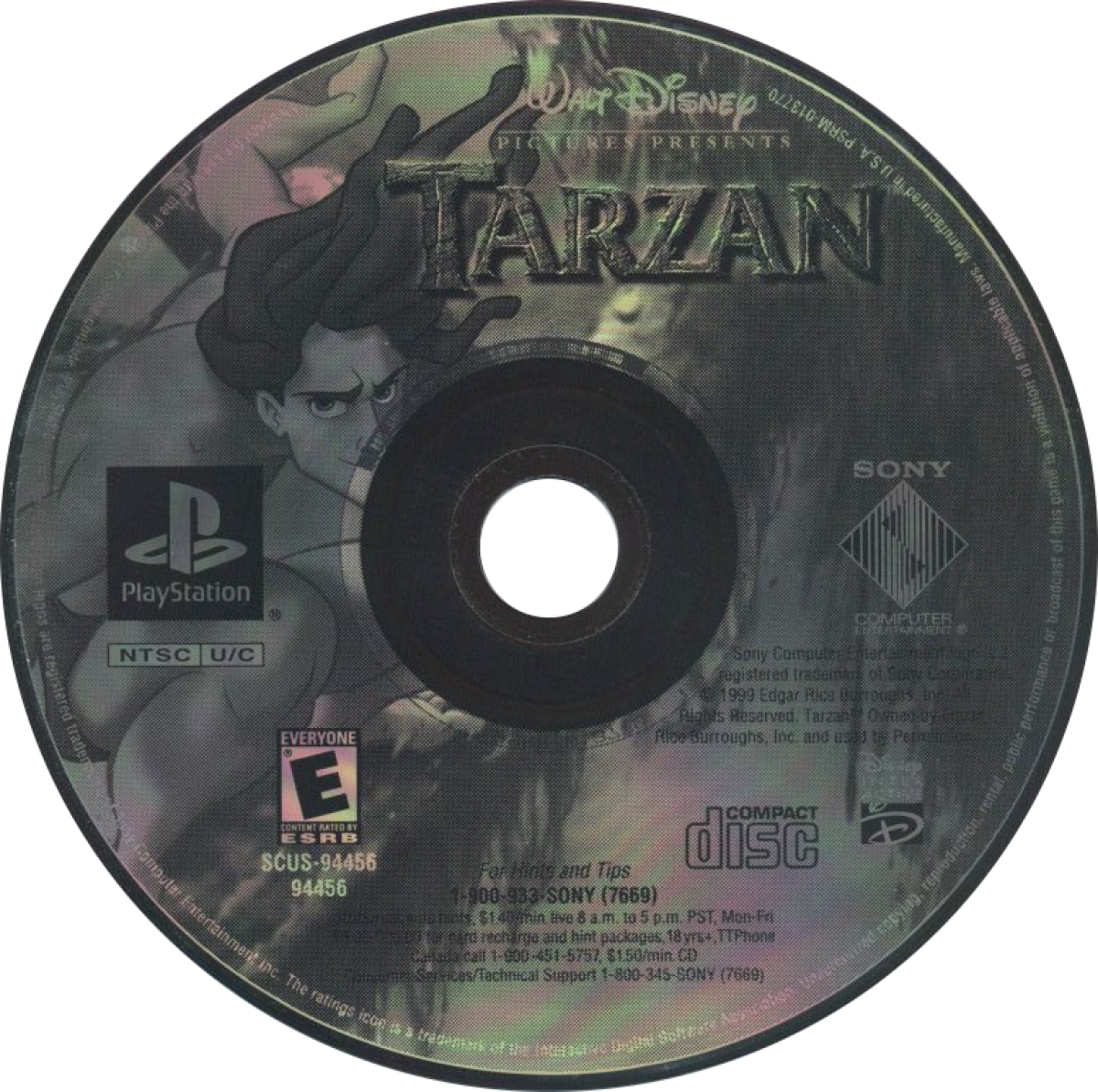 Disney’s Tarzan Greatest Hits PlayStation 1 PS1 video game, action platformer, movie tie-in adventure, classic retro console title disc cover art