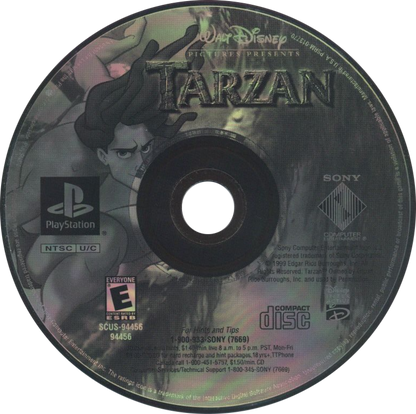 Disney’s Tarzan Greatest Hits PlayStation 1 PS1 video game, action platformer, movie tie-in adventure, classic retro console title disc cover art