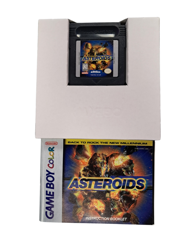  Asteroids for Game Boy Color arcade space shooter featuring classic asteroid blasting gameplay spaceship controls score chasing and retro Atari style action  cartridge and manual 