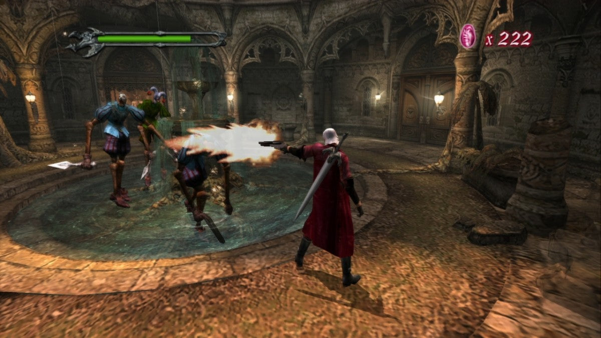 Devil May Cry game for the PlayStation 2 featuring stylish action hack and slash gameplay with fast paced combat platforming and a gothic story following Dante battling demons and supernatural enemies gameplay  