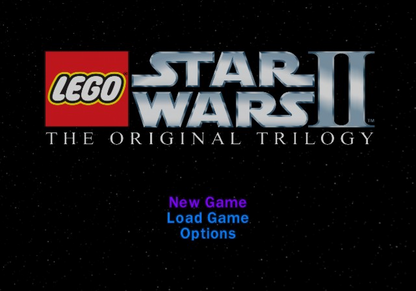 Lego Star Wars II: The Original Trilogy Player’s Choice for GameCube featuring classic Star Wars characters in family-friendly action gameplay main menu