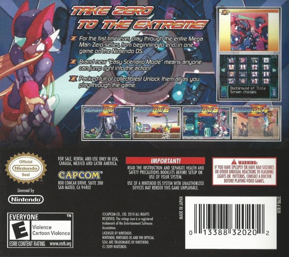 Megaman Zero: Collection back cover art for Nintendo DS (DS) video game