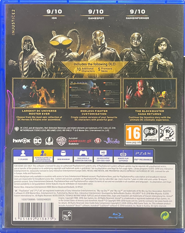Injustice 2 Legendary Edition PlayStation 4 PS4 for retro video game enthusiasts featuring superhero fighting gameplay iconic DC Comics character roster cinematic story mode combo based combat customizable character progression competitive multiplayer battles and collectible gaming appeal back art  