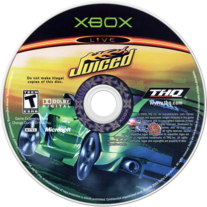 Juiced Xbox XBOX for racing video game fans featuring import street racing customizable cars performance upgrades competitive circuit events arcade and simulation driving styles licensed vehicles multiplayer racing action collectible gaming appeal game disc